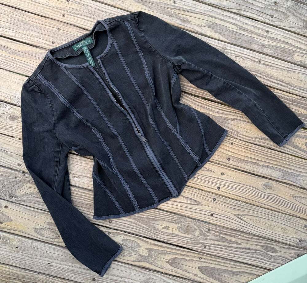 Lauren Jeans Co. Ralph Lauren Black Denim Paneled Zip-Up Jacket Size 14